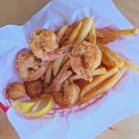 Jumbo Shrimp Basket · Served with Catch Fries & Hush Puppies