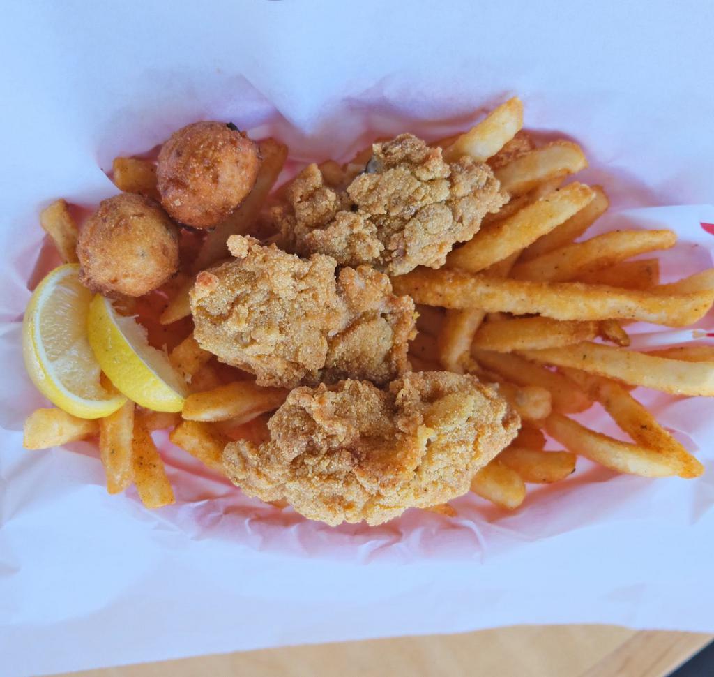 Oysters Basket · Served with Catch Fries & Hush Puppies