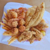 Catch 22 Combo · 1 Catfish Fillet, 1 Whitefish Fillet, 4 Jumbo Shrimp, & 3 Oysters - Served with Catch Fries ...