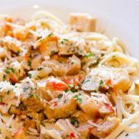 Tagliatelle with Vegan Sea Food  · Tagliatelle with vegan squid, shrimp and scallops (potato starch and tapioca) with Mediterra...