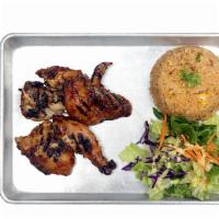 1/2 BBQ Chicken · Served with choice of rice. Add condiments for an additional charge.  Add sides for an addit...