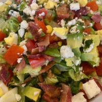 Apiary Chopped Cobb Salad · Baby kale, romaine, avocado, bacon, egg, blue cheese, tomato with ranch dressing.