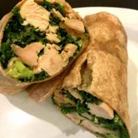 Chicken and Kale Wrap with Avocado · Boneless skinless chicken wrap with kale and avocado.