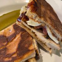 Chicken Bacon BBQ Panini · chicken cutlet, bacon, BBQ sauce & mozzarella cheese