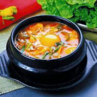 Soon Tofu dinner · Spicy tofu soup. Choice of seafood mix, beef or pork. Spicy.
