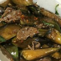 EGGPLANT · PAD MAKEUA: Garlic oyster sauce, eggplant, and Thai basil.