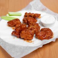 Boneless Wings · Served with variety sauce and blue cheese or ranch.