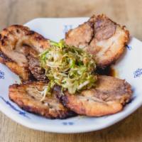 Charred Chashu · Slow roasted pork belly w/ shichimi scallions