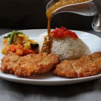Chicken Katsu Curry · Our crispy and juicy deep-fried chicken cutlets (2 pieces) served w/ curry, rice, and assort...
