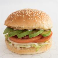 Veggie Burger · Beyond Beef Patty, Lettuce, Tomato, Onion, Avocado and Ranch, Sesame Bun
