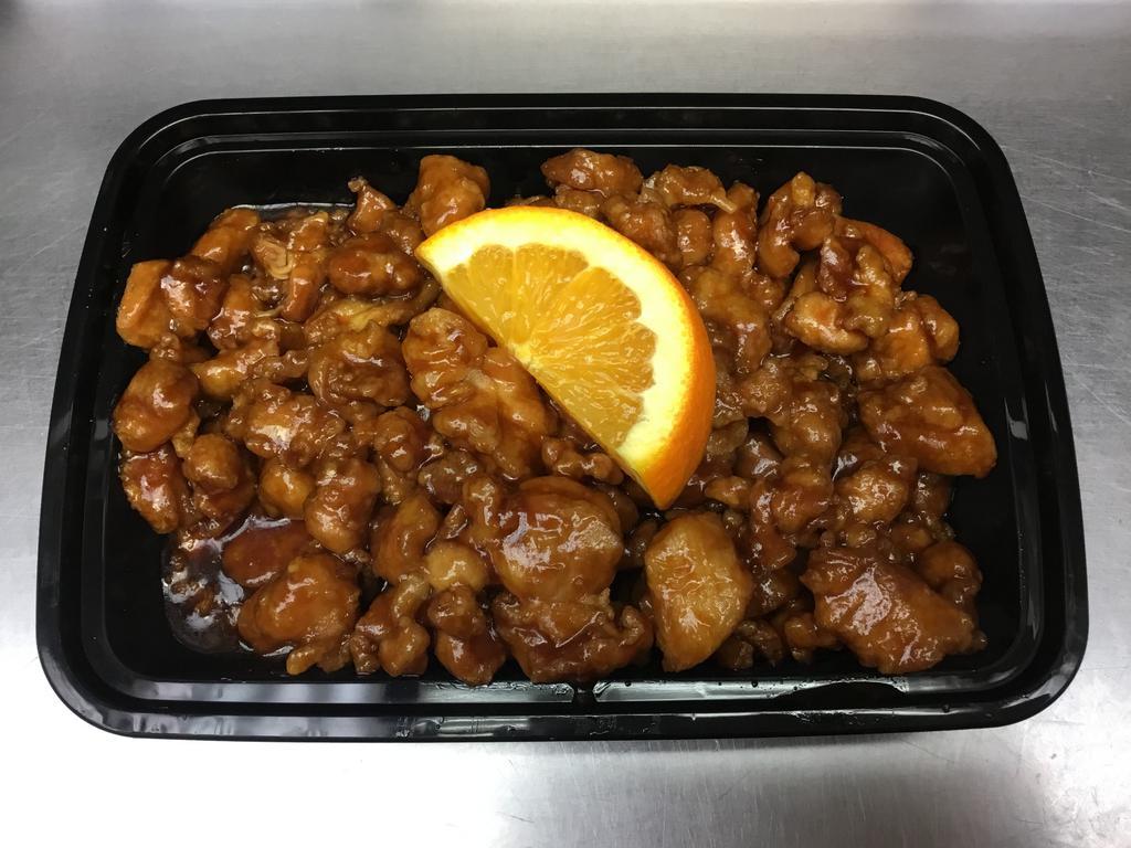Orange Chicken Combo · Diced chicken deep fried to tender crispiness and coated with our spicy orange flavor sauce. Hot and spicy.