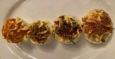 Deviled Eggs  · Classic deviled eggs served with four toppings - crispy bacon croutons, paprika-garlic bread...