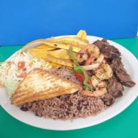 Carne y Camaron · Grilled beef and shrimps. choices below