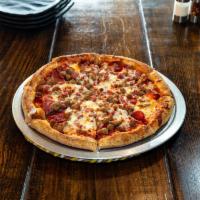 Meat Lovers Pizza · Pepperoni, ham, beef, sausage, diced bacon and mozzarella cheese.