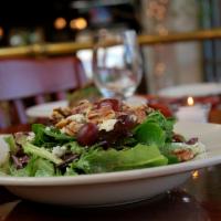 Phoebes Salad (gf & vegetarian) · Mixed greens, red grapes, toasted walnuts, blue cheese, house vinaigrette