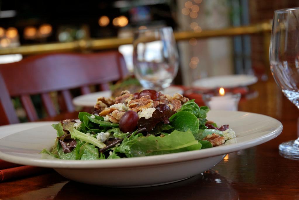 Phoebes Salad (gf & vegetarian) · Mixed greens, red grapes, toasted walnuts, blue cheese, house vinaigrette