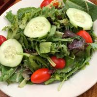 Mixed Greens (gf & vegetarian) · Mixed greens, tomatoes, cucumbers, house vinaigrette.