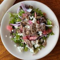 Seasonal Salad (vegetarian & gluten free) · Mixed greens, candy cane beets, goat cheese, candied pecans, red onion, pomegranate vinaigre...
