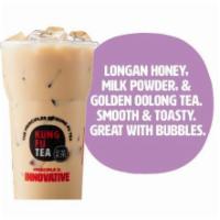 Honey Oolong Milk Tea · A blend of Longan Honey, creamy milk powder, and Golden Oolong Tea. Sweet and Toasty.
