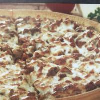 All-Meat Combo Pizza · Pepperoni, ham, beef, sausage, Italian sausage, bacon strips and mozzarella cheese.