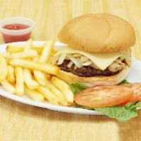 Smith Hill Burger · 5.3 oz. Angus steak burger with swiss cheese, mushroom, lettuce, tomato and caramelized onio...