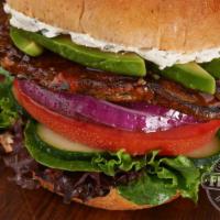 Black Bean Burger · Chipotle-flavored black bean burger, Boursin cheese, Thai glaze, avocado, cucumbers, spring ...