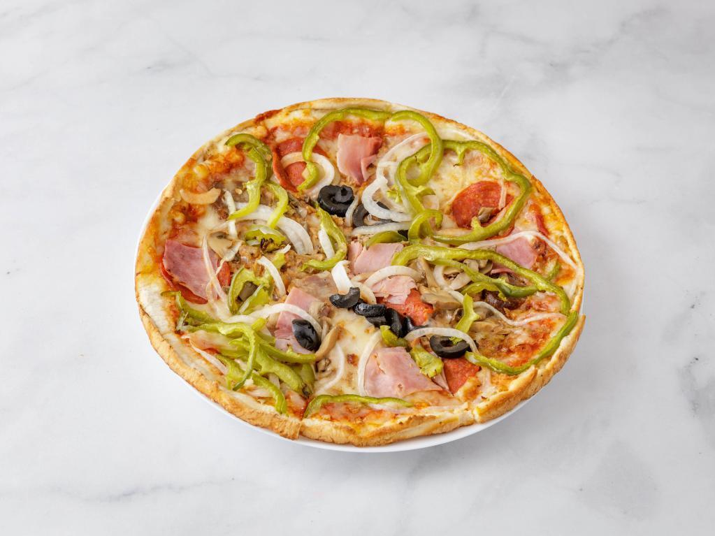 Special Pizza · Beef, pepperoni, sausage, ham, mushroom, olives, onion and green pepper.