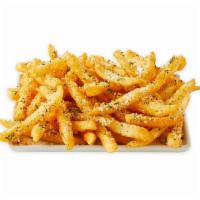 Seasoned French Fries · French fries topped with a garlic seasoning, parmesan cheese, and parsley flakes. 430 cal. 
