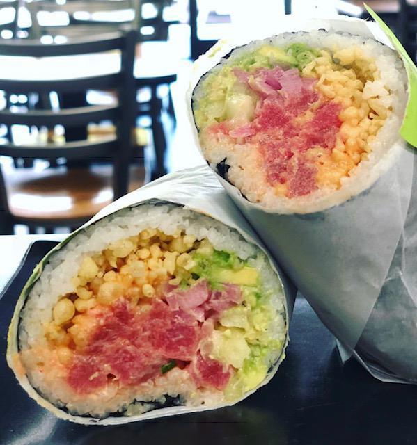 Spicy Tuna Meal · Spicy tuna, cucumber, avocado, tempura flakes, pickled red onion. Served with a side and a drink.