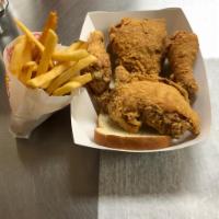 1/4 Dark Chicken Dinner · 1 leg and 1 thigh.comes with fries, bread and cole slaw upon request. Extra is an additional...