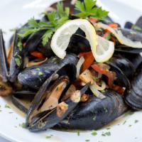 Mussel Casino · Shallots, garlic, red peppers, bacon, white wine