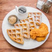 Chicken & Sweet Potato Waffle · Hand-battered chicken, paired with our award-winning sweet potato waffle and topped with bro...