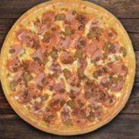 Ulti-meat Pizza · Pepperoni, Italian sausage, ham, ground beef, bacon bits and marinara.