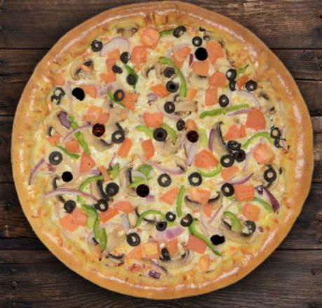 Veggie Pizza · Fresh mushrooms, black olives, green peppers, red onions, tomatoes and marinara. Vegetarian.