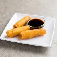 003. Spring Rolls · 2 pieces. Vegetable. Rice paper or crispy dough filled with shredded vegetables. 