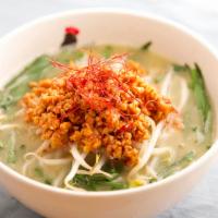 Spicy Tori Soboro Paitan · Our original wavy noodle in housemade Chicken Paitan & Vege Soup with spicy ground chicken, ...