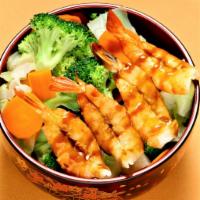 Shrimp Bowl with Veggies · Served over white or brown steamed rice or substitute steamed veggies. Also comes with steam...