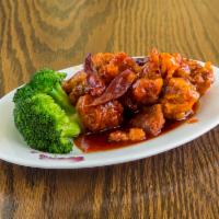 H5. General Tso's · Lightly breaded white meat chicken or beef sauteed with General Tso's sauce. Served with whi...