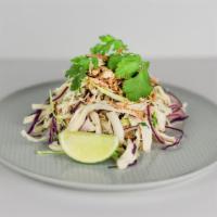Vietnamese Chicken Salad · Red and white cabbage, shredded chicken, red onions, cilantro, black peppers and fried shall...