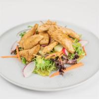 Asian Ginger Chicken Salad · Mixed greens, julienned Asian vegetables, bamboo shoots,onions,cucumbers,radish,carrots and ...