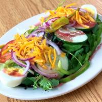 Pearls Salad · Mesclun Greens with Assorted Garden Vegetables, Boiled Egg and Cheddar Cheese