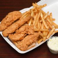 Chicken Tenders Order · 4 tenders with bread, fries and your choice of coleslaw, potato salad, or macaroni salad
