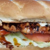 #9. Teriyaki Chicken Combo · Grilled teriyaki chicken with lettuce, tomato, pickle, mayo and a drizzle of homemade teriya...