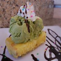 Cheese Cake Monster · Deep fried cheese cake with your choice of ice cream with chocolate syrup.