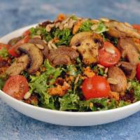 Chili Kale Salad · Chopped kale, sauteed balsamic mushrooms, shredded chili falafel, cherry tomatoes and roaste...