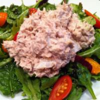 Tuna Salad · Tuna with onions and celery over lettuce and tomato.
