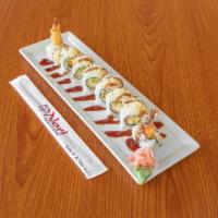 Crunch Shrimp Roll · Shrimp tempura deep fried, avocado, cucumber, and spicy mayo inside with tempura flakes and ...