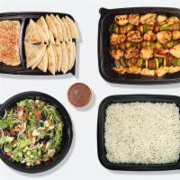 Family Meal for 6 · Your choice of 6 kabobs served with 3 veggie kabobs, rice, salad, pita and choice of hummus ...