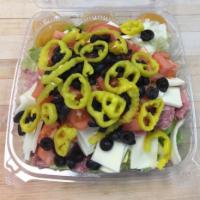 Antipasto Salad · Lettuce, salami, ham, cheese, tomatoes, sliced black olives, mild pepper rings slices and It...