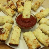 Perry's Sticks with Mozzarella · Hot buttered bread topped with mozzarella and Parmesan cheeses with a hint of garlic. Served...